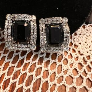 Elegant Black and Silver Clip Earrings Retro Hollywood Style